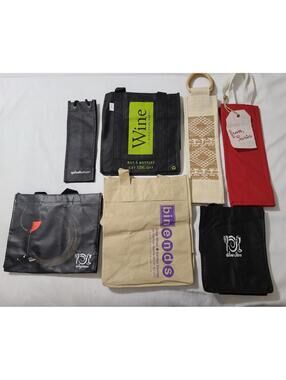 7pk Reusable Wine Tote Bag Lot Bottle Carriers Gift Bags Wegmans Whole Foods EUC